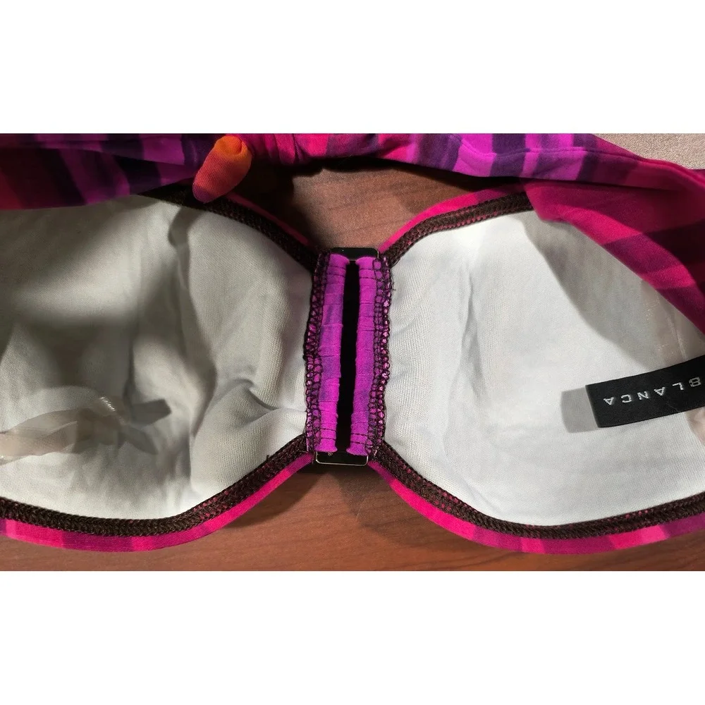 La Blanca Pink Purple Striped Bandeau Bikini Set Size 8 Gold Hardware Swimsuit‎